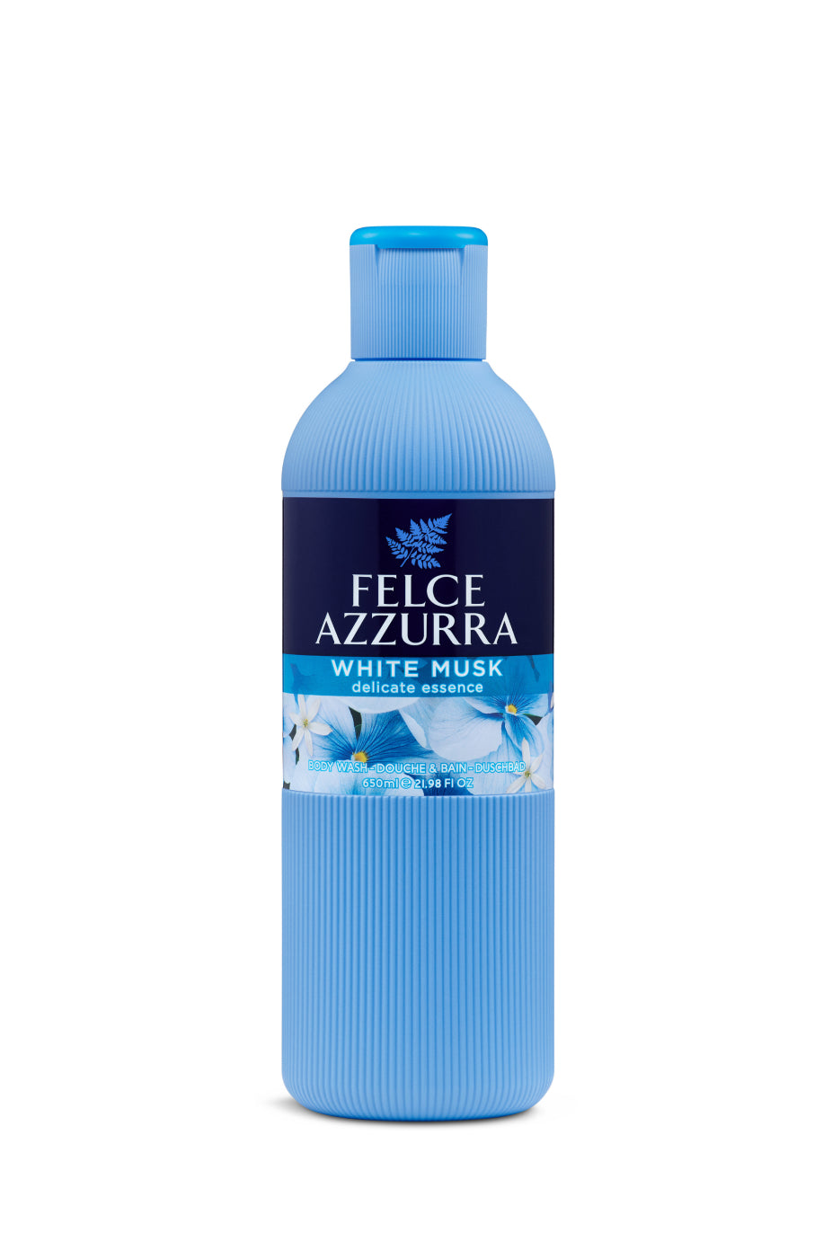 Image d'une bouteille de Gel douche au musc blanc Felce azzurra.