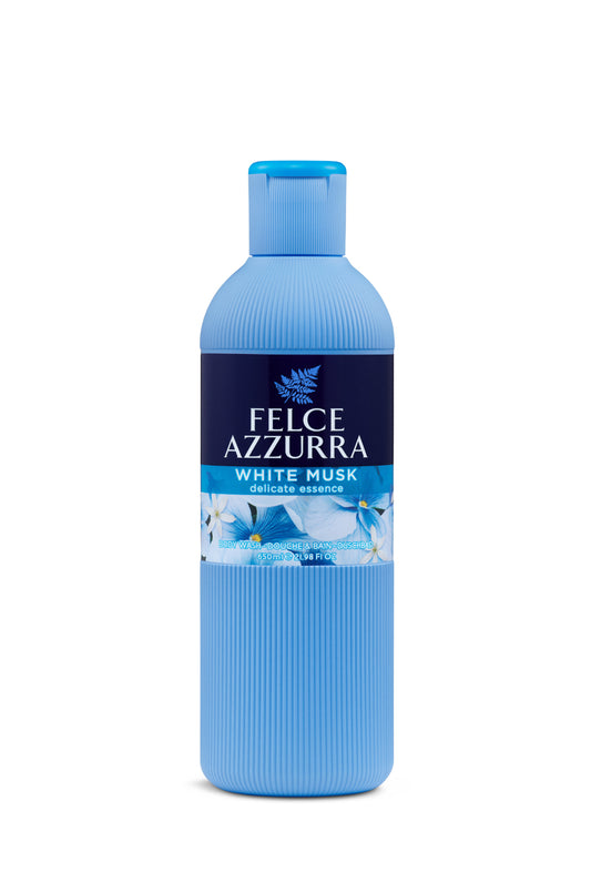 Image d'une bouteille de Gel douche au musc blanc Felce azzurra.