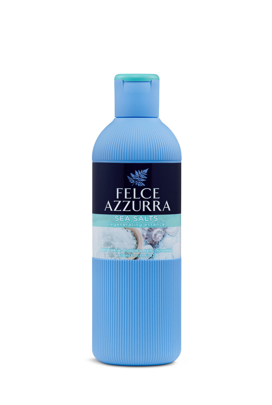 Image d'une bouteille de Gel douche au sel marin Felce azzurra.