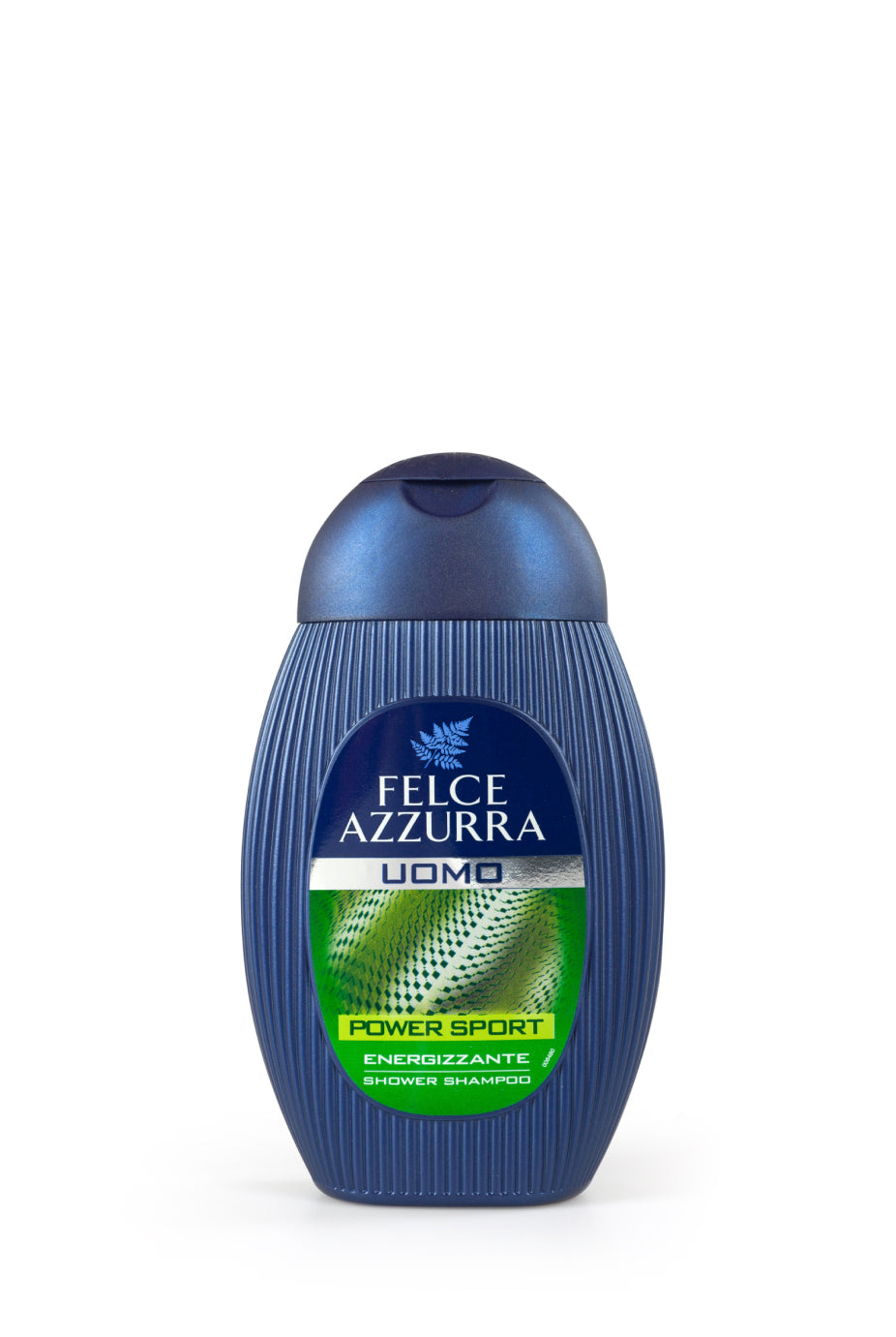 Image d'une bouteille de Gel douche et shampoing sport pour home Felce azzurra.