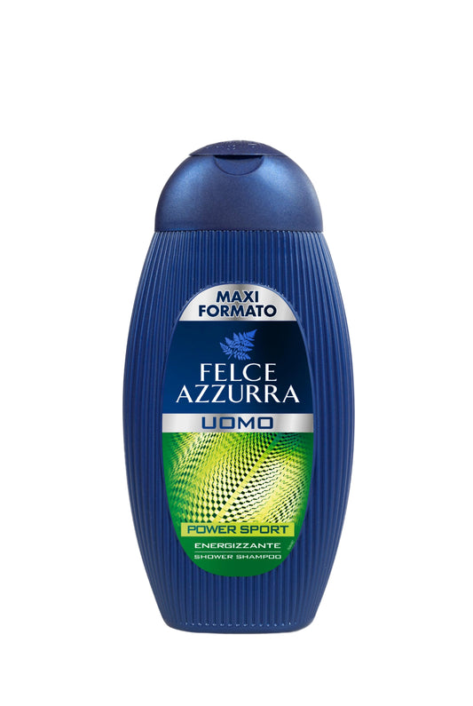 Image d'une bouteille de Gel douche et shampoing sport pour home Felce azzurra.