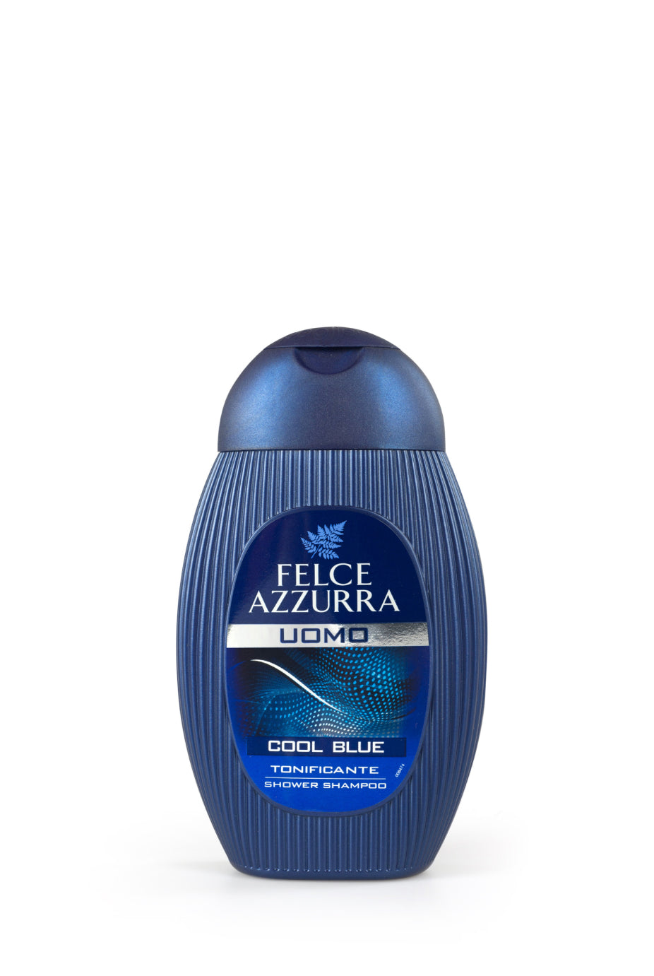 Image d'une bouteille de Gel douche et shampoing cool bleu pour home Felce azzurra.